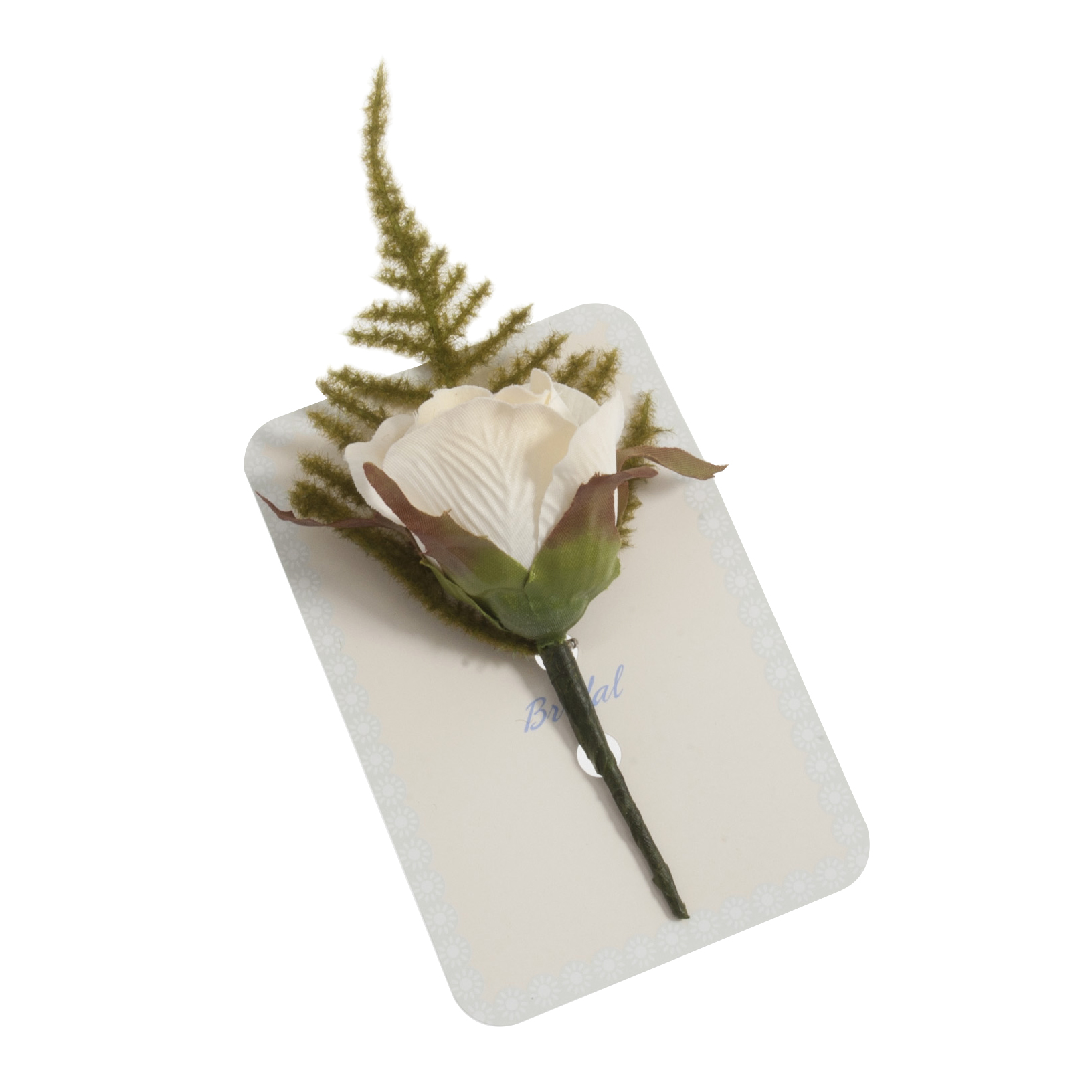 Picture of Corsage: Rose with Fern: 5cm: Cream