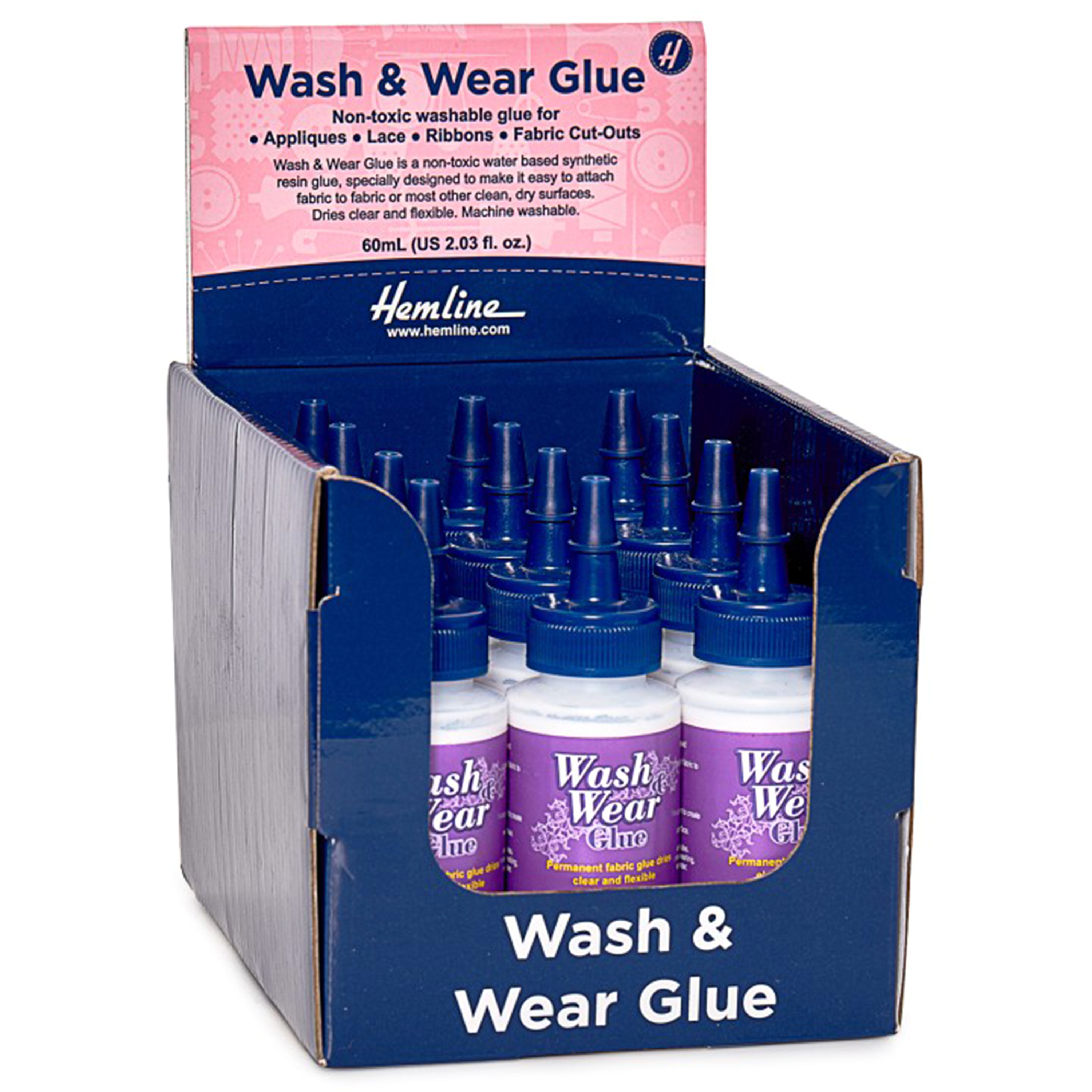 Counter Display Unit: Wash & Wear Glue: 60ml: 12 Pieces - Hemline