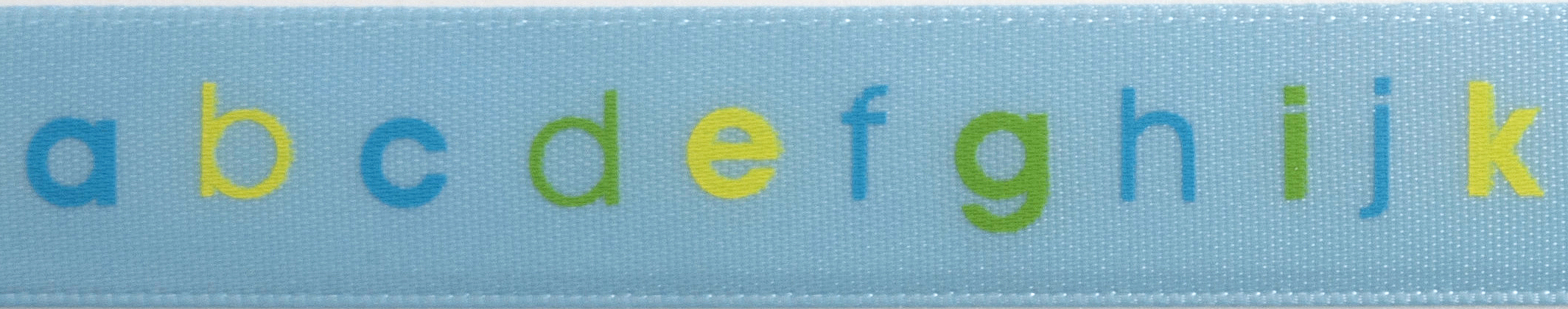 Abc Ribbons Ribbon: ABC: 3.5m x 15mm: on Baby Blue - Celebrate - Groves and Banks