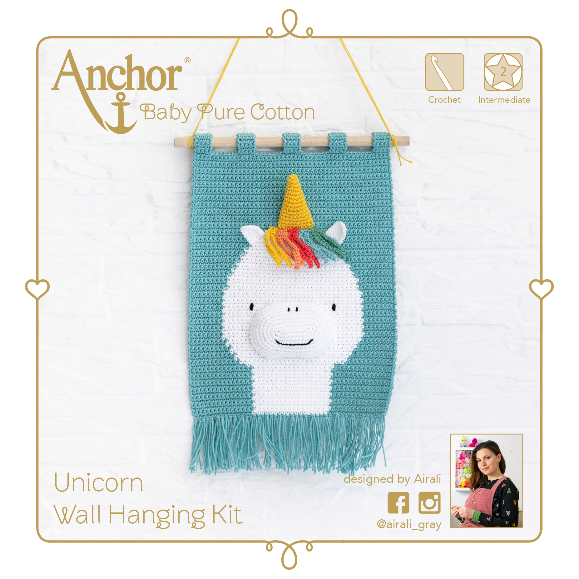 Crochet Kit Wall Hanging Baby Pure Cotton Unicorn Anchor Groves