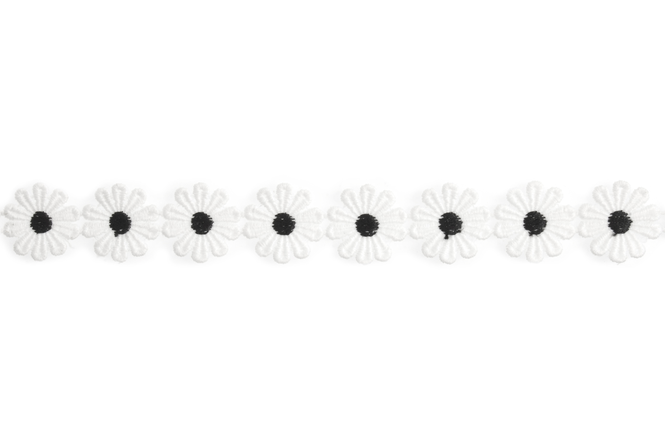 Trim Lace Guipure Daisy 13.7m x 25mm White with Black Centre