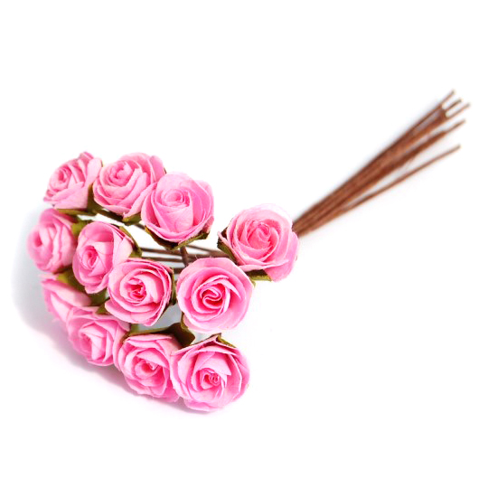 Spray: Rose: Mini: Paper: 12mm: Pack of 12: Pink - Occasions -- Bulk ...