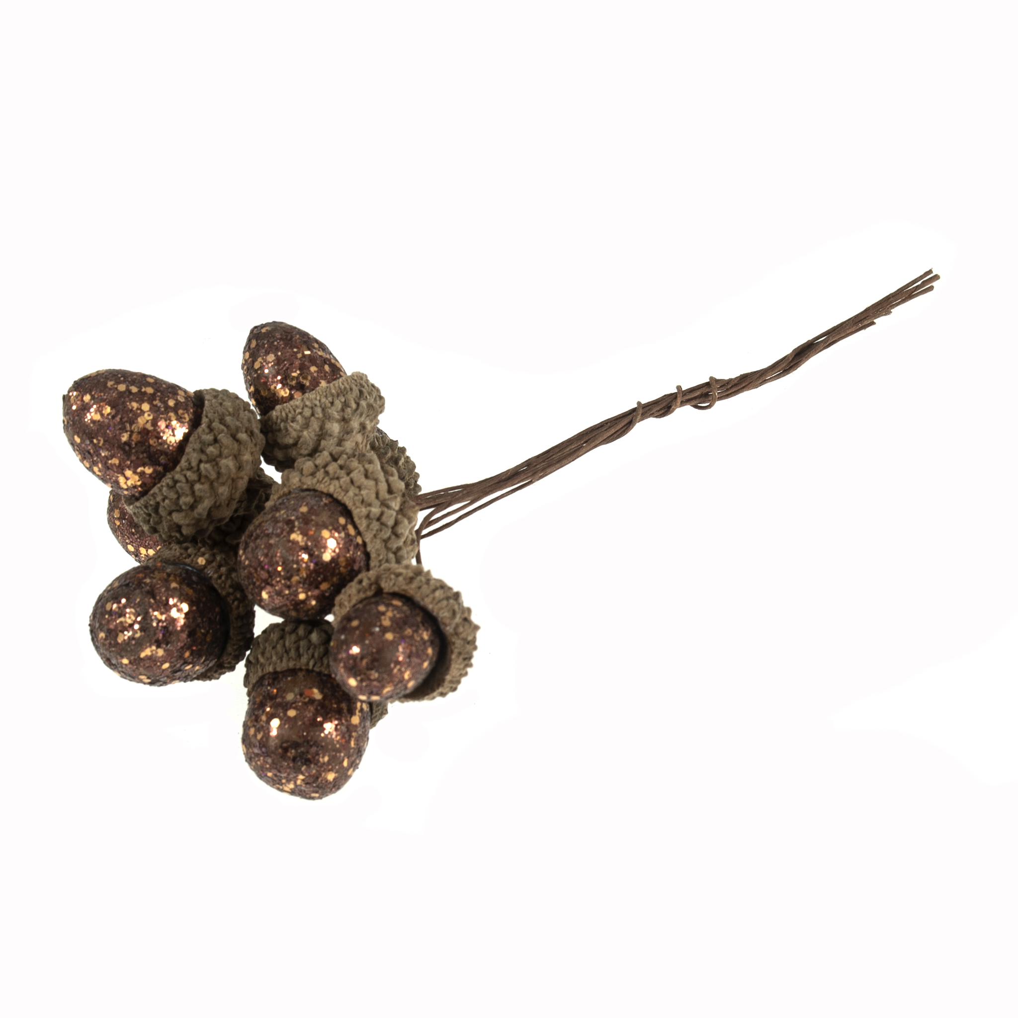 Silver Glitter Acorns on Wire: Bunch of 8 Silver Glitter Acorns on Wire: Bunch of 8