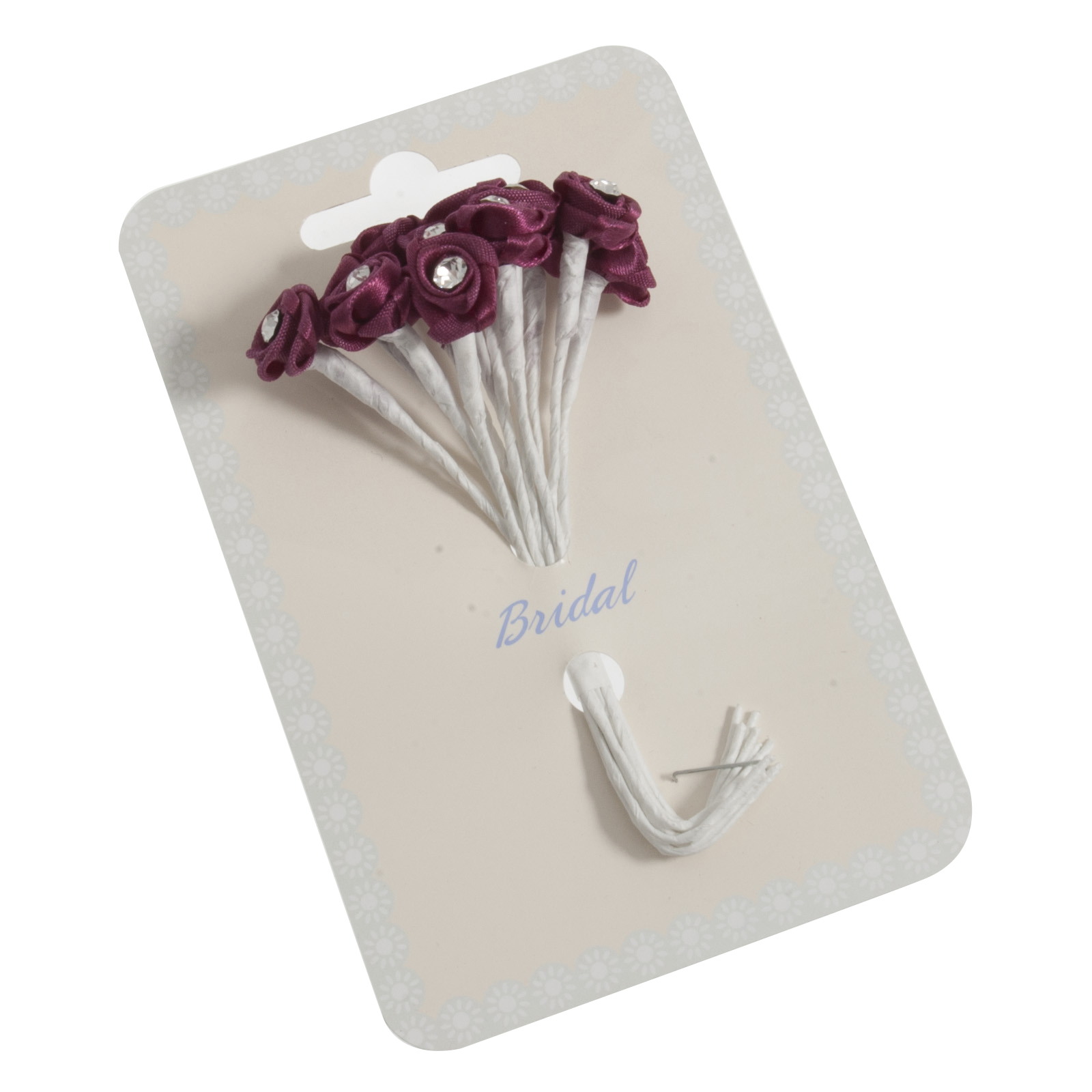 Picture of Ribbon Rose: Diamante: 13mm: Pack of 12: Burgundy