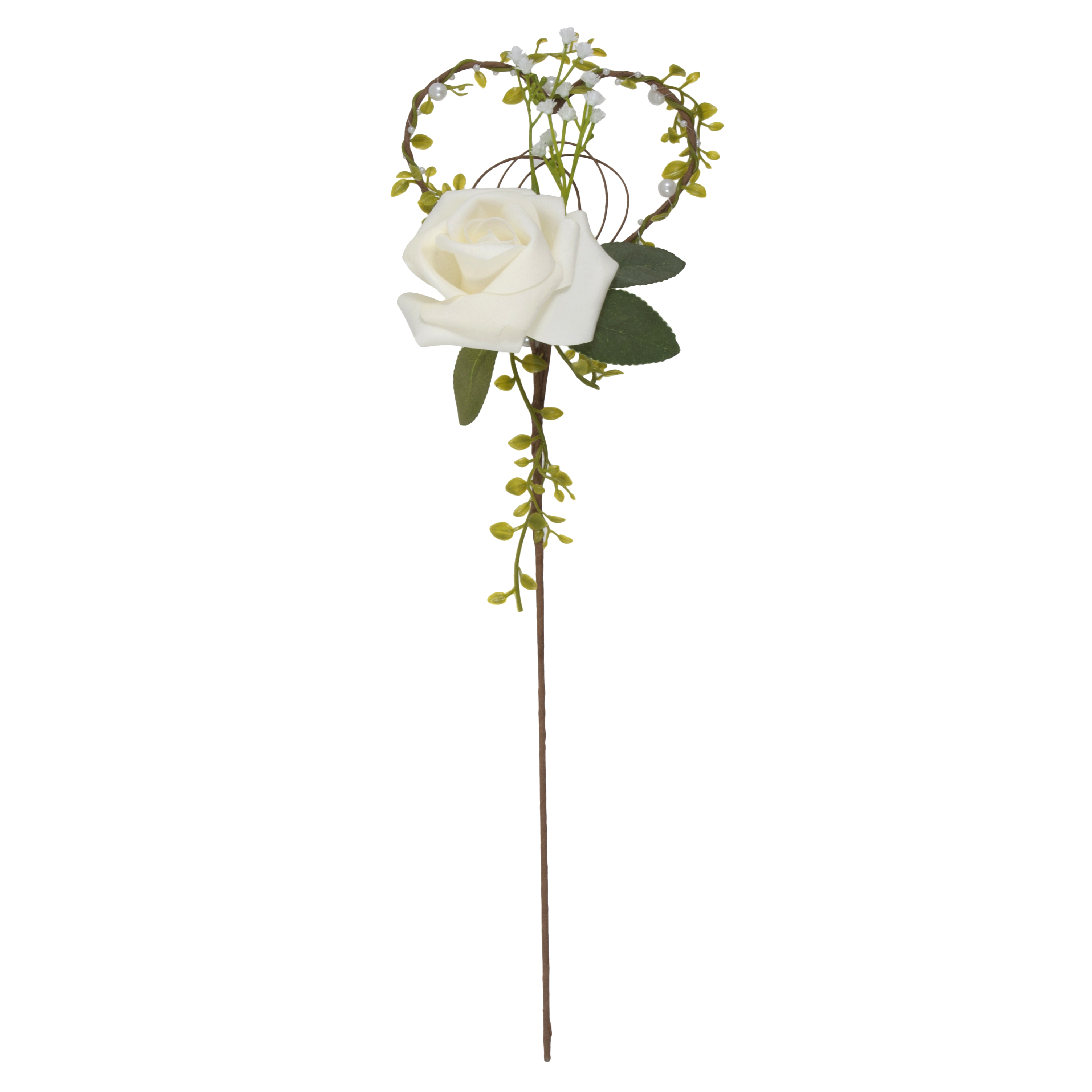 Picture of Wand: White Rose and Foliage: Brown Stem