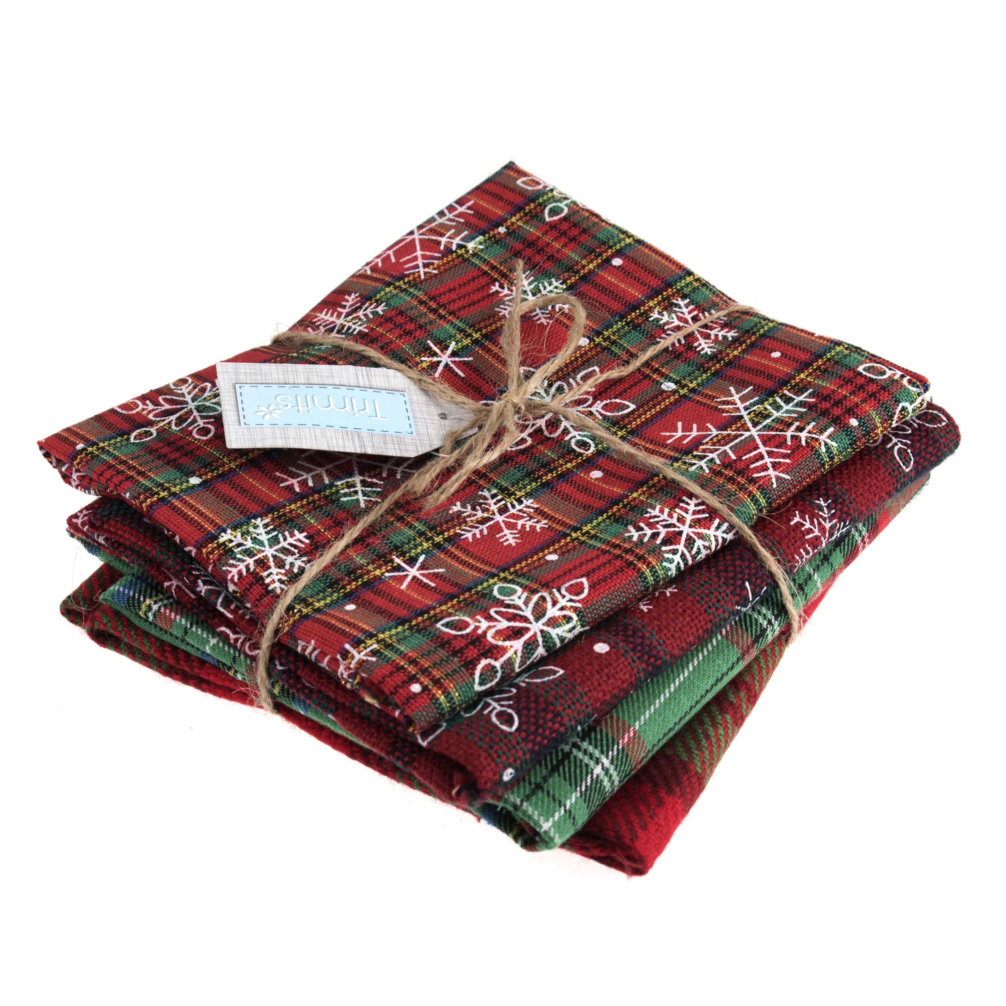 Picture of Fabric: Fat Quarters: Printed Christmas Tartan: Greens: Bundle of 4