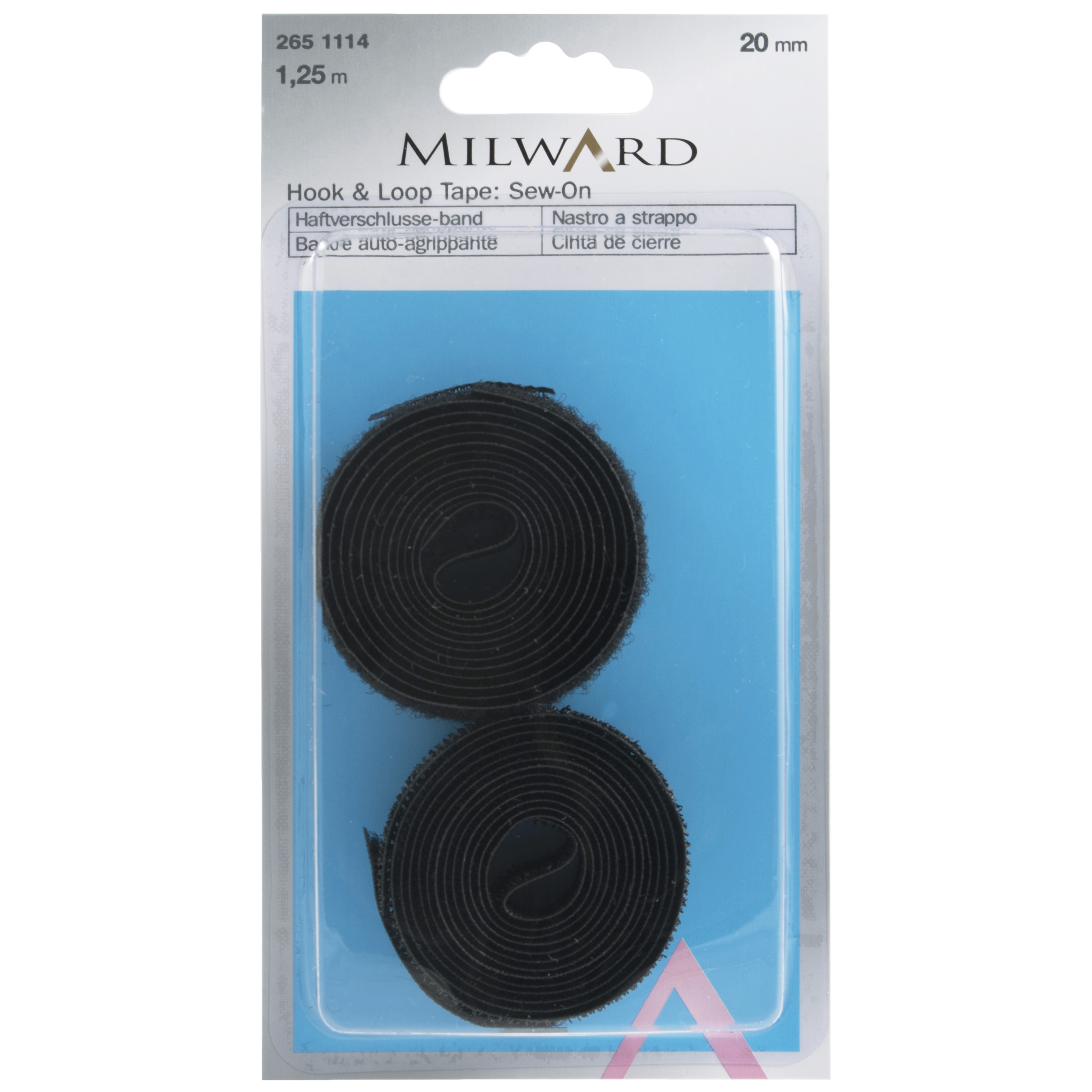 Hook & Loop Tape: Sew-on: Value Pack: 1.25m X 20mm: Black - Milward 