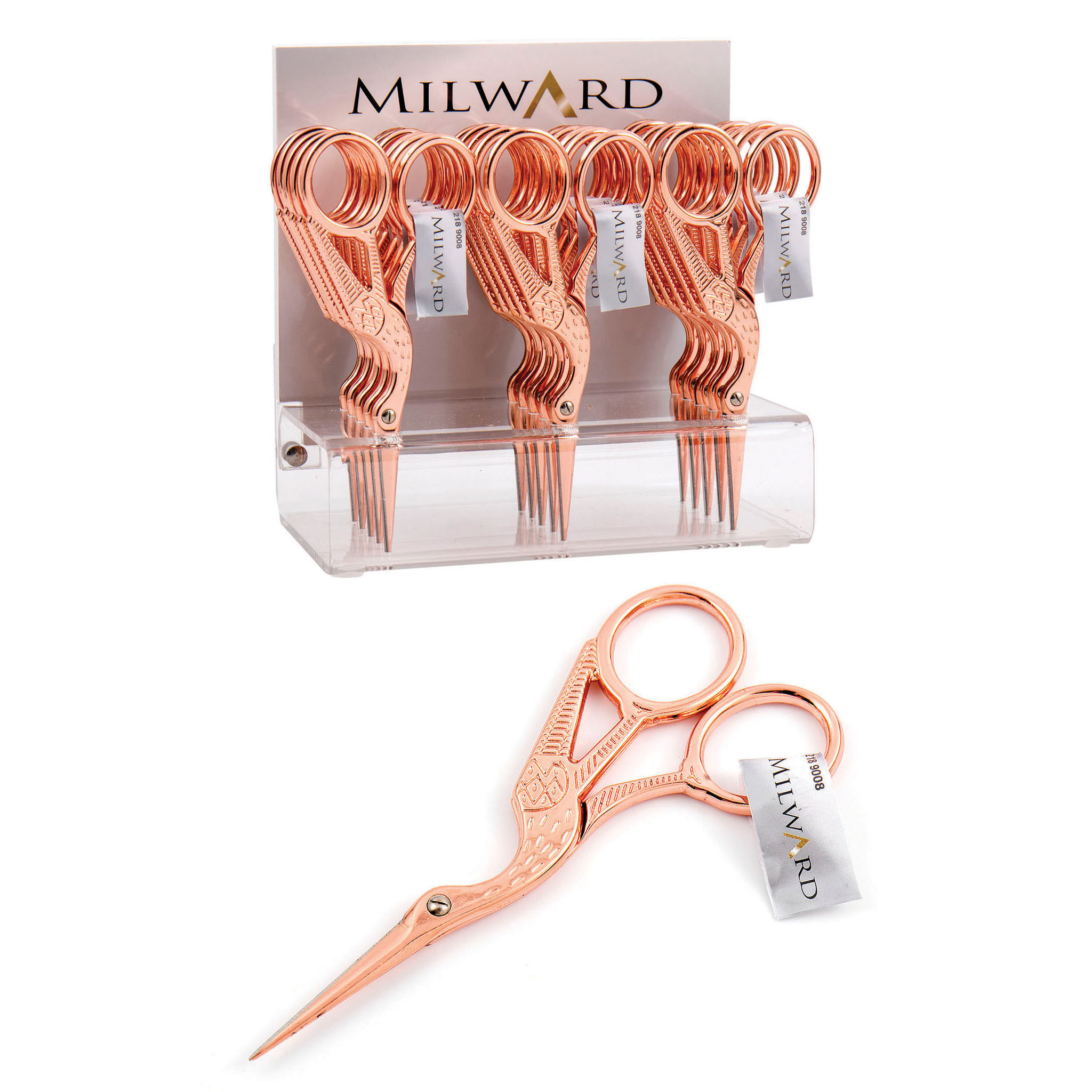 Picture of Counter Display Unit: Stork Scissors: 11.5cm or 4.5in: 15 Pieces: Rose Gold