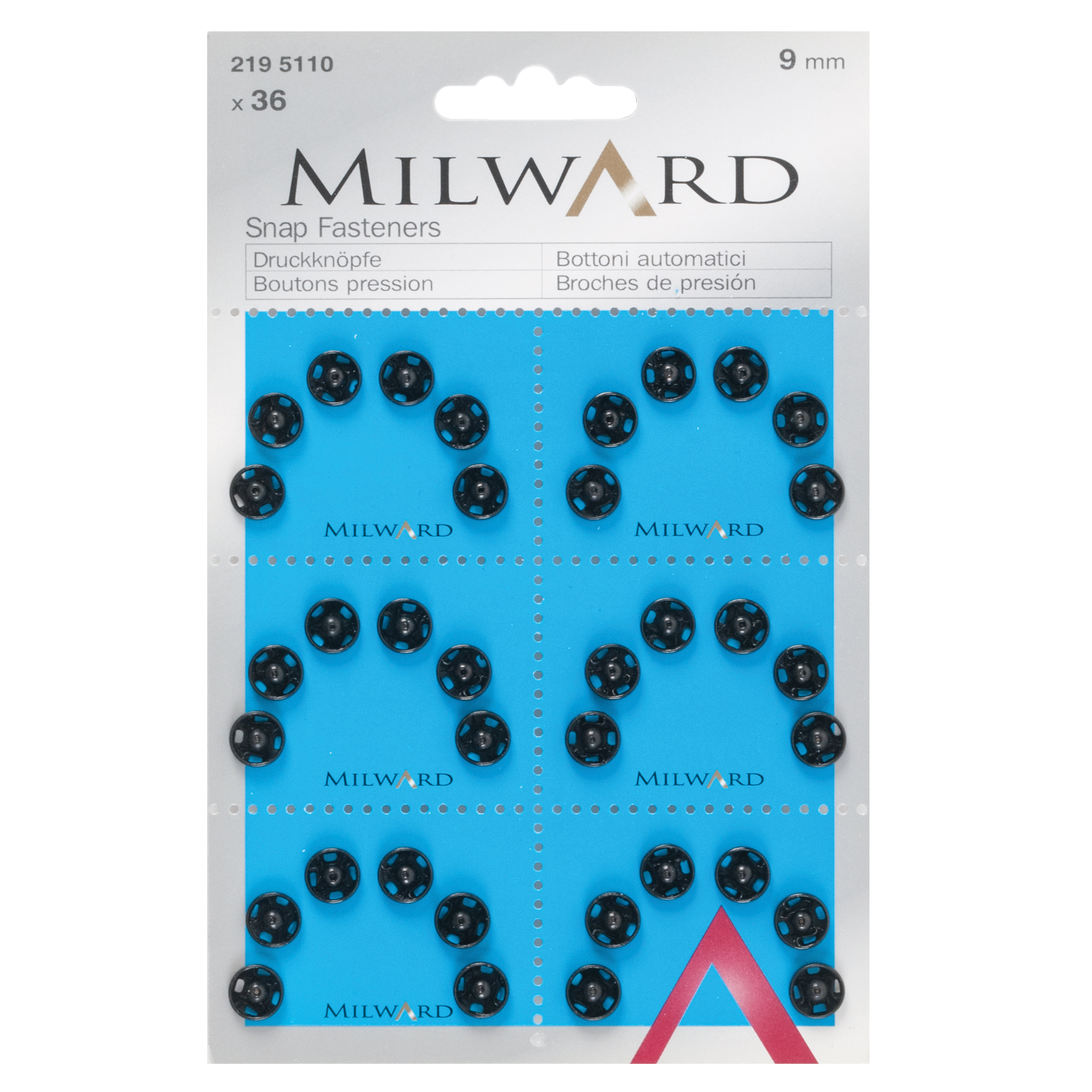 Snap Fasteners Black 9mm 36 Pieces Milward Groves and Banks
