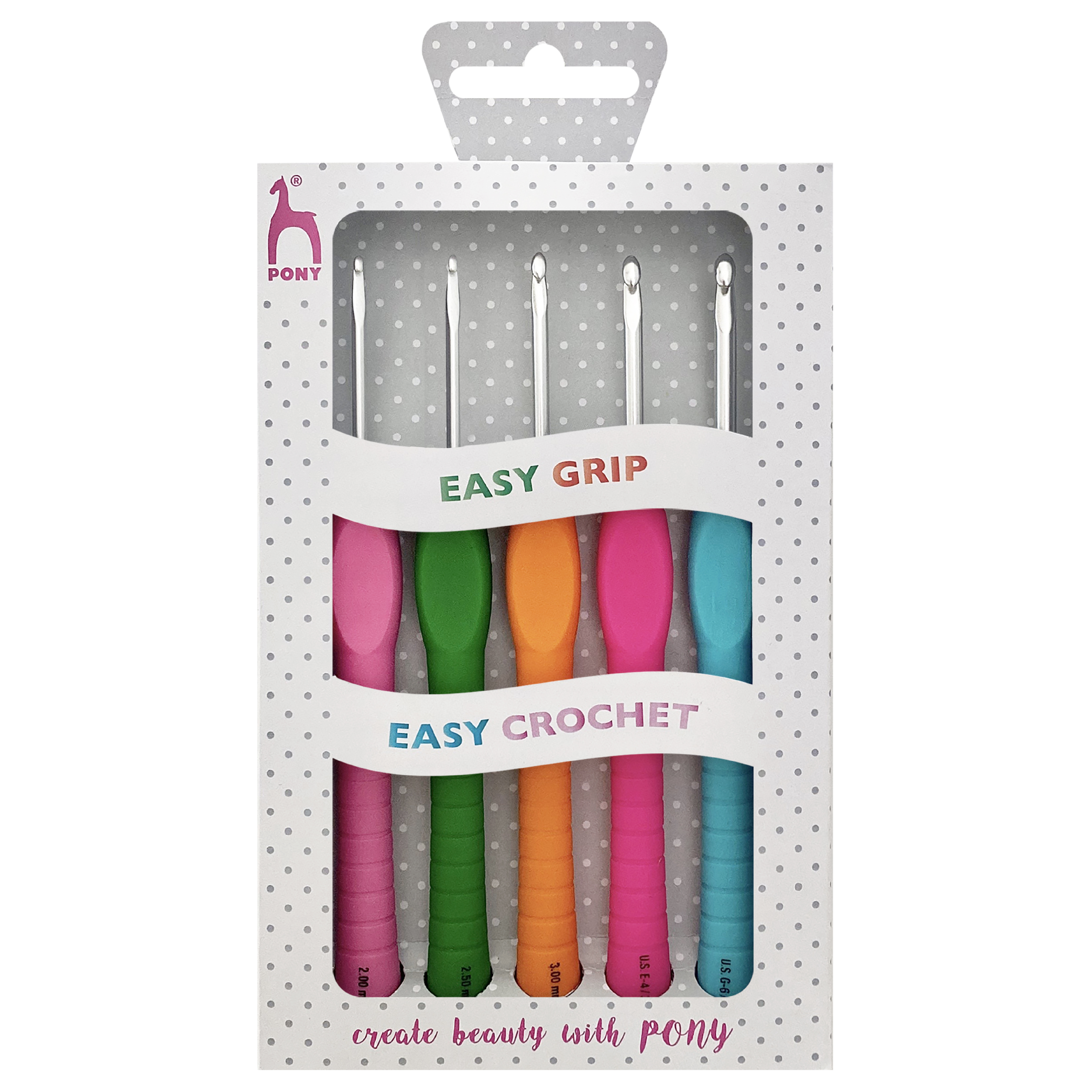 Picture of Crochet Hook Set: Easy Grip: Polka Dot: Set of 5: Assorted Sizes