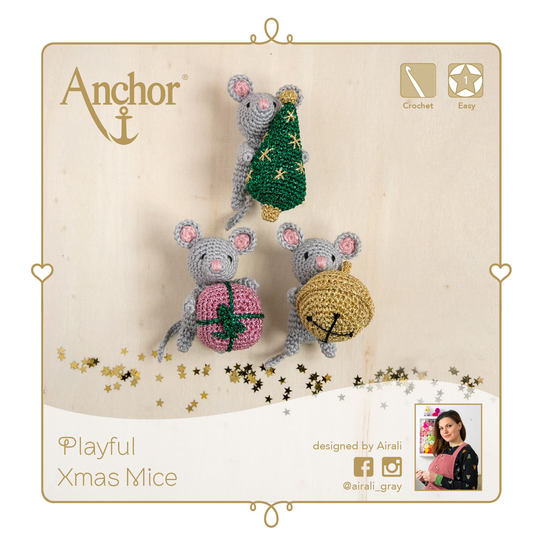 Crochet Kit: Creativa: Amigurumi: Playful Christmas Mice - Anchor