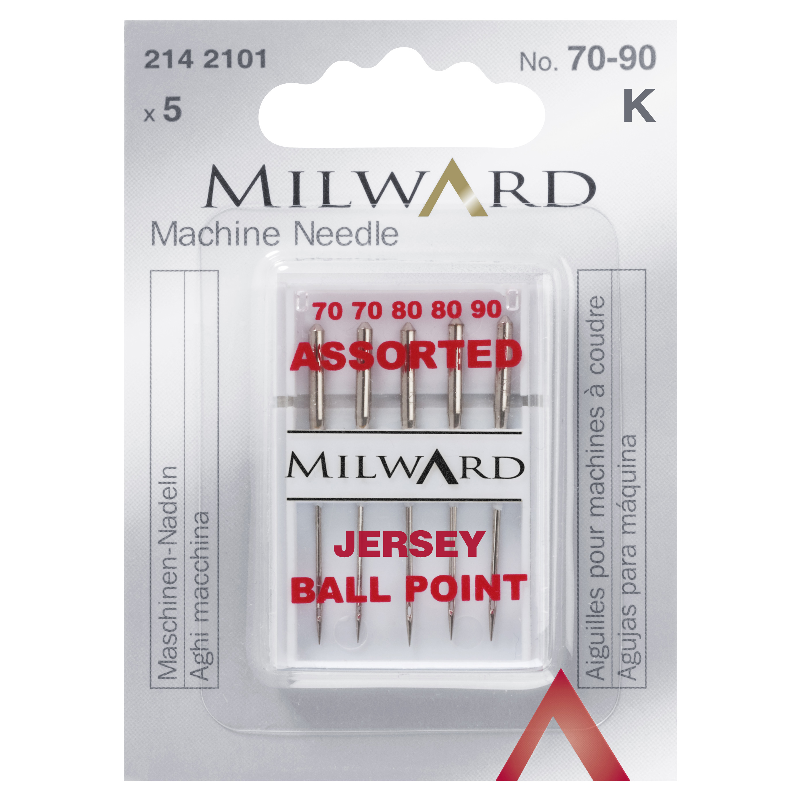 Sewing Machine Needles Jersey 2 x 70(10), 2 x 80(12), 1 x 90(14) 5 Pieces Milward Groves