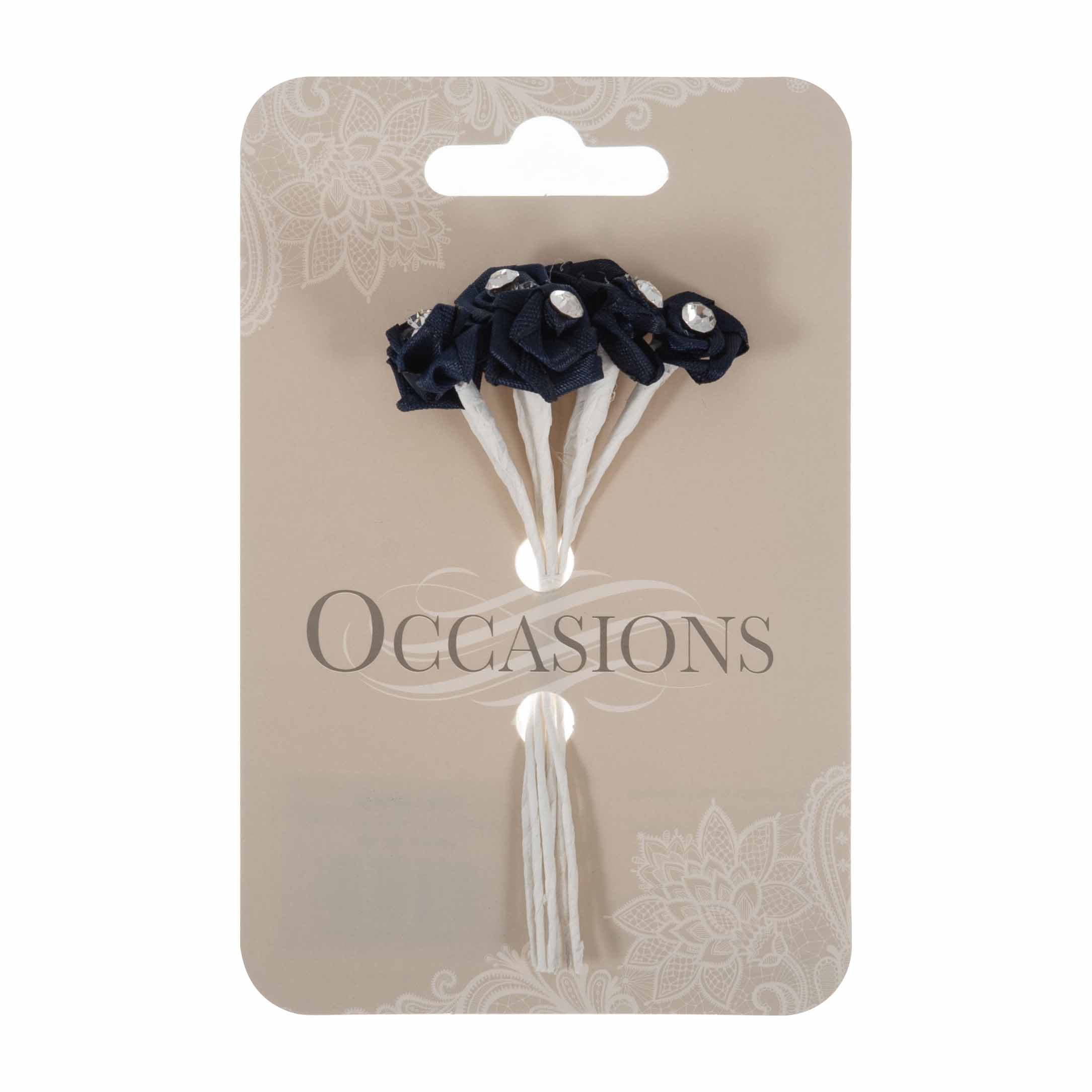 Picture of Ribbon Rose: Diamante: 13mm: Pack of 8: Navy Blue