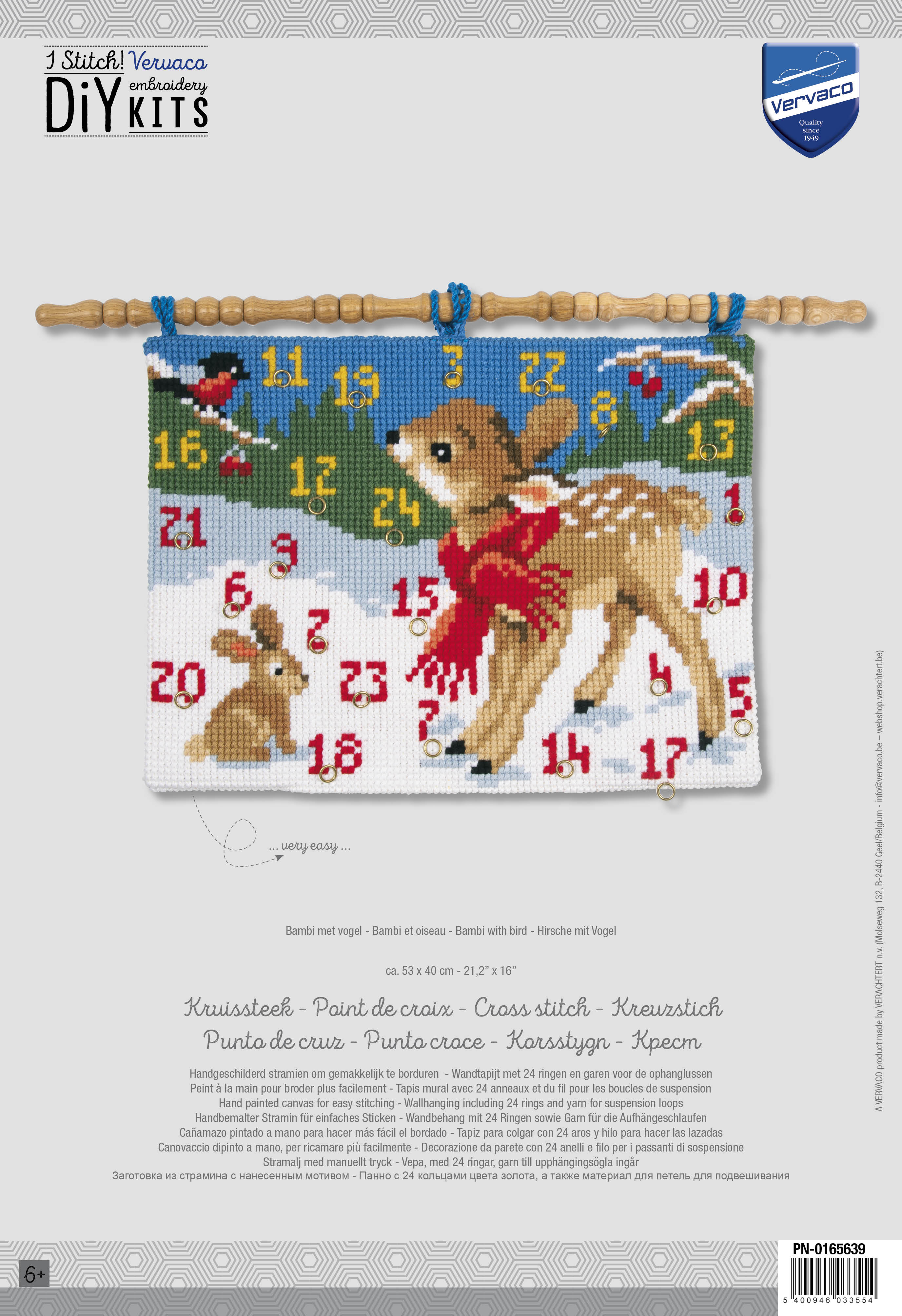 Cross Stitch Kit Wall Hanging Advent Calendar Bambi with Bird Vervaco Groves and Banks