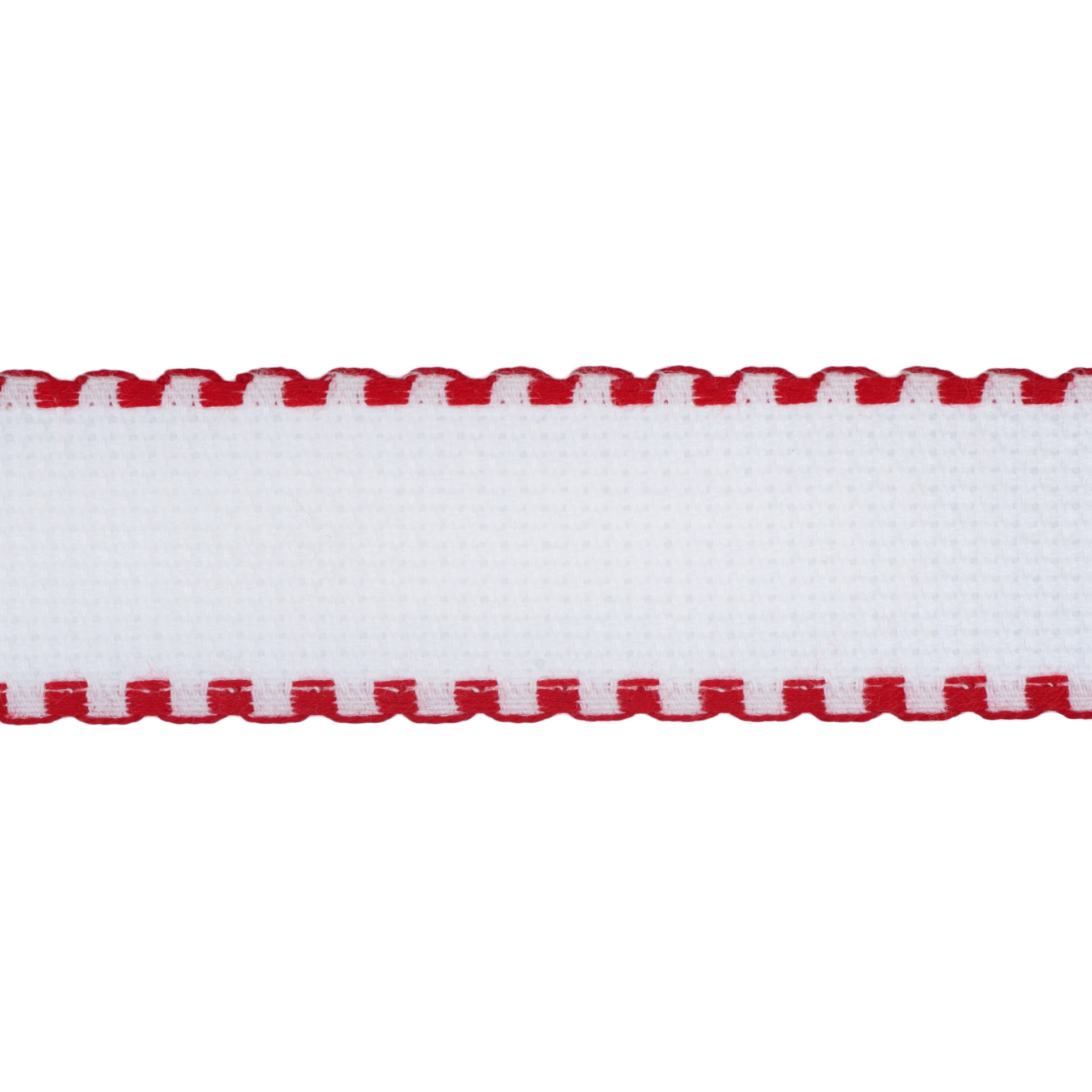 Picture of Needlecraft Fabric: Aida Band: 16 Count: 8m x 30mm: White/Red Edging