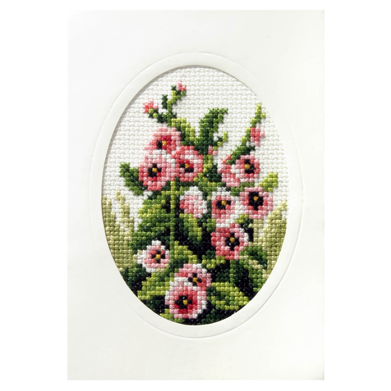 Cross Stitch Kit Greetings Card Hollyhocks Orchidea Groves and Banks