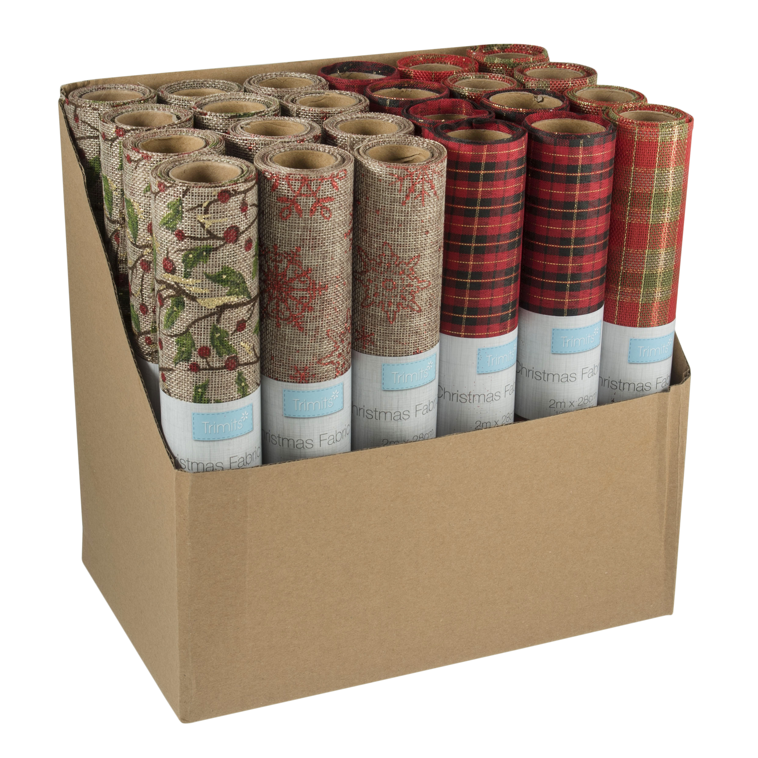 Picture of Counter Display Unit: Christmas Fabric Roll: 2m x 28cm: 24 Rolls: Red/Green/Tartan