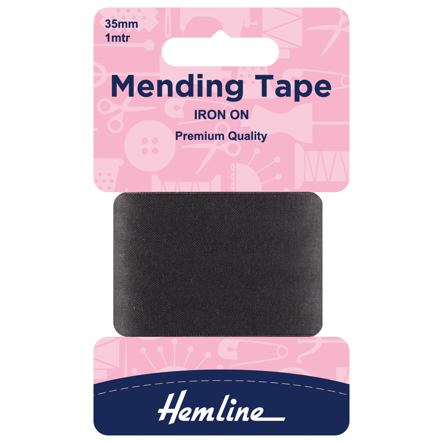 IronOn Mending Tape Black 100cm x 38mm Hemline Groves and Banks