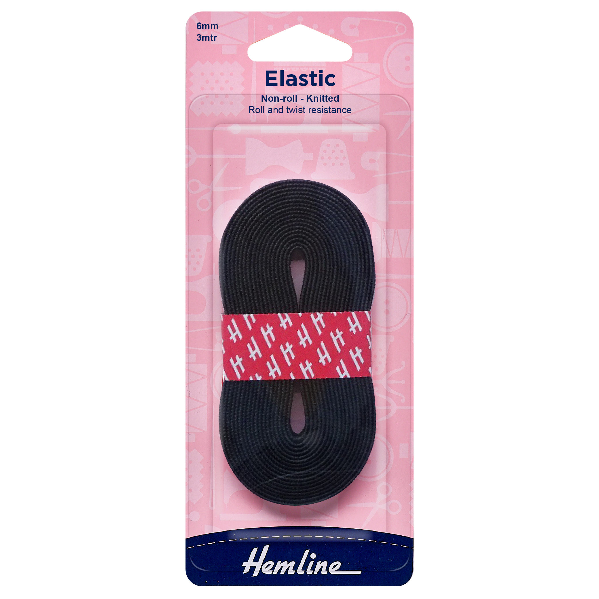 Non-Roll Knitted Elastic: 3m x 6mm: Black - Hemline - Groves and Banks