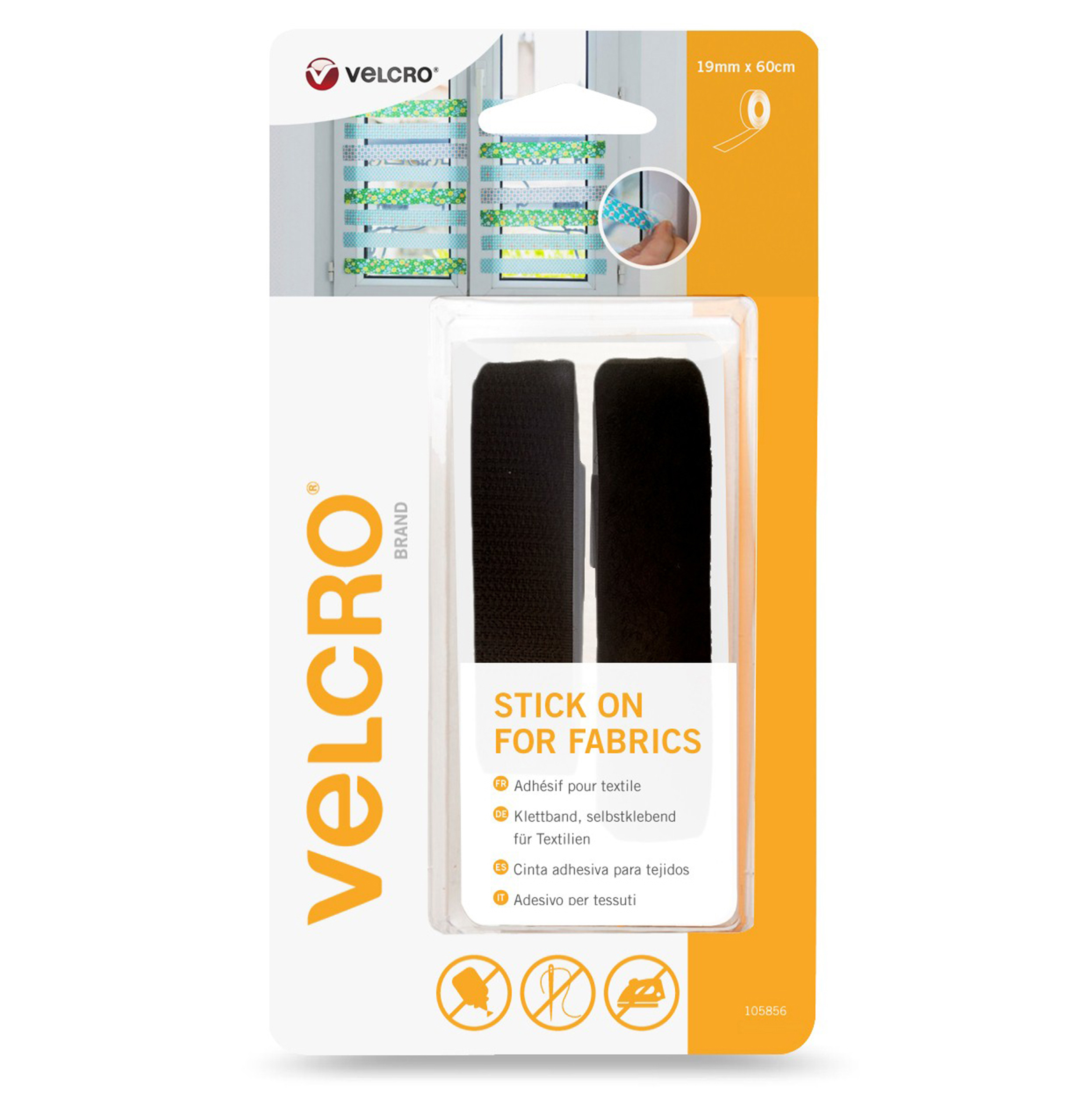 Picture of Hook & Loop Tape: Stick-On for Fabric: 60cm x 19mm: Black