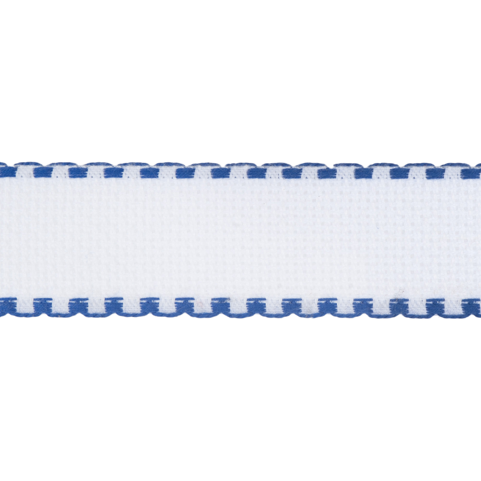 Picture of Needlecraft Fabric: Aida Band: 16 Count: 8m x 30mm: White/Royal Blue Edging