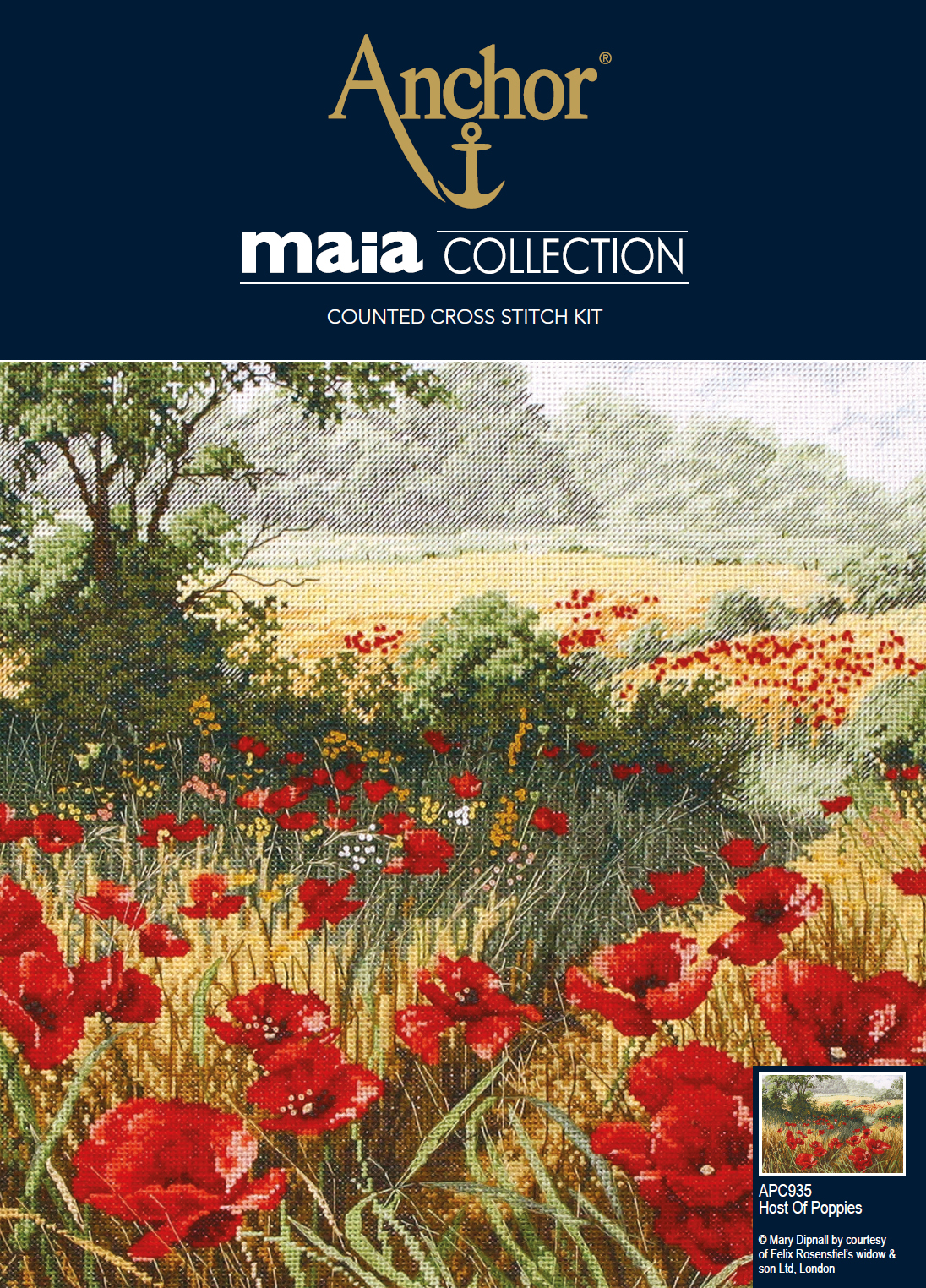 Counted Cross Stitch Kit Maia Host of Poppies Anchor Groves and Banks
