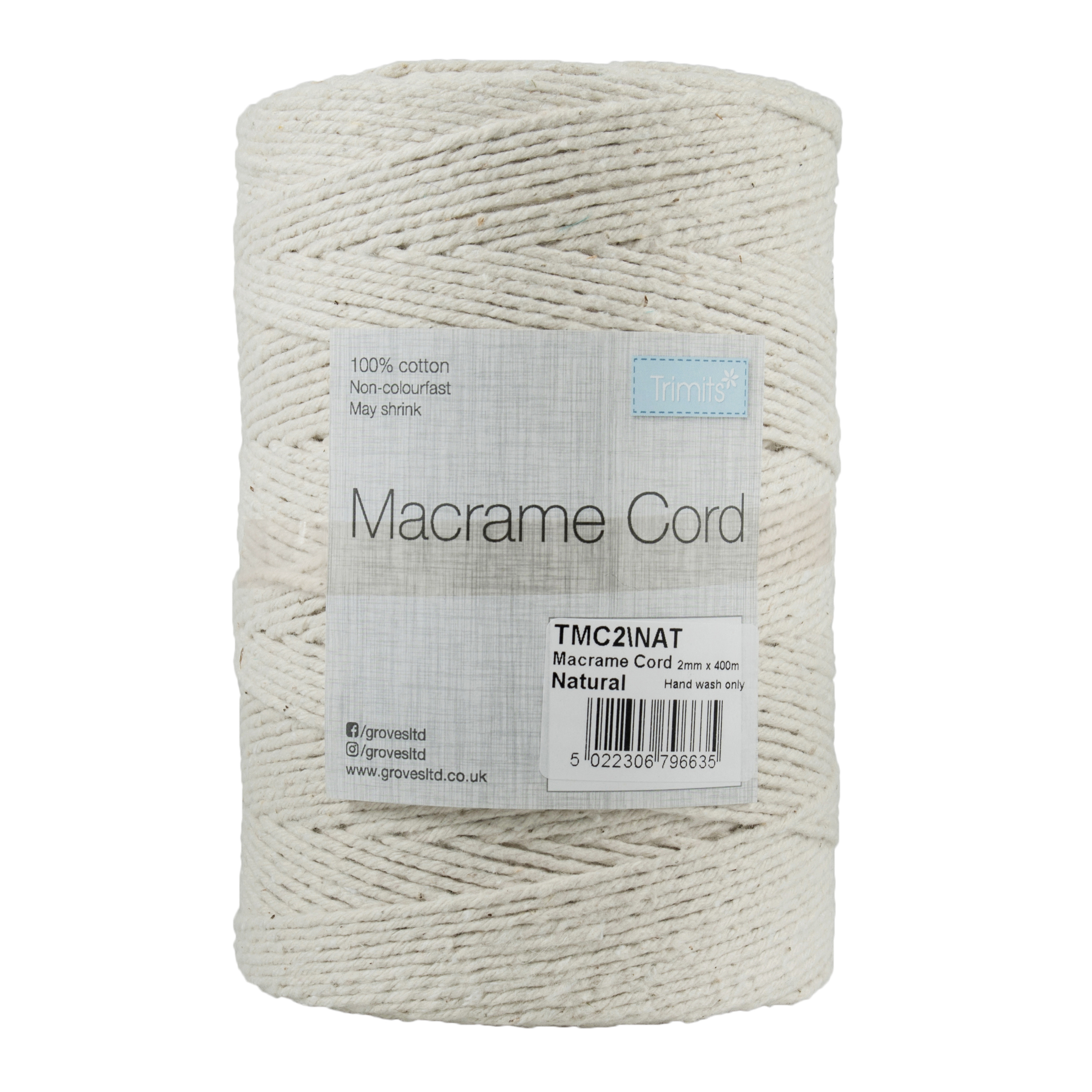 Trim Macramé Cord Cotton 400m x 2mm 0.5kg Natural Trimits