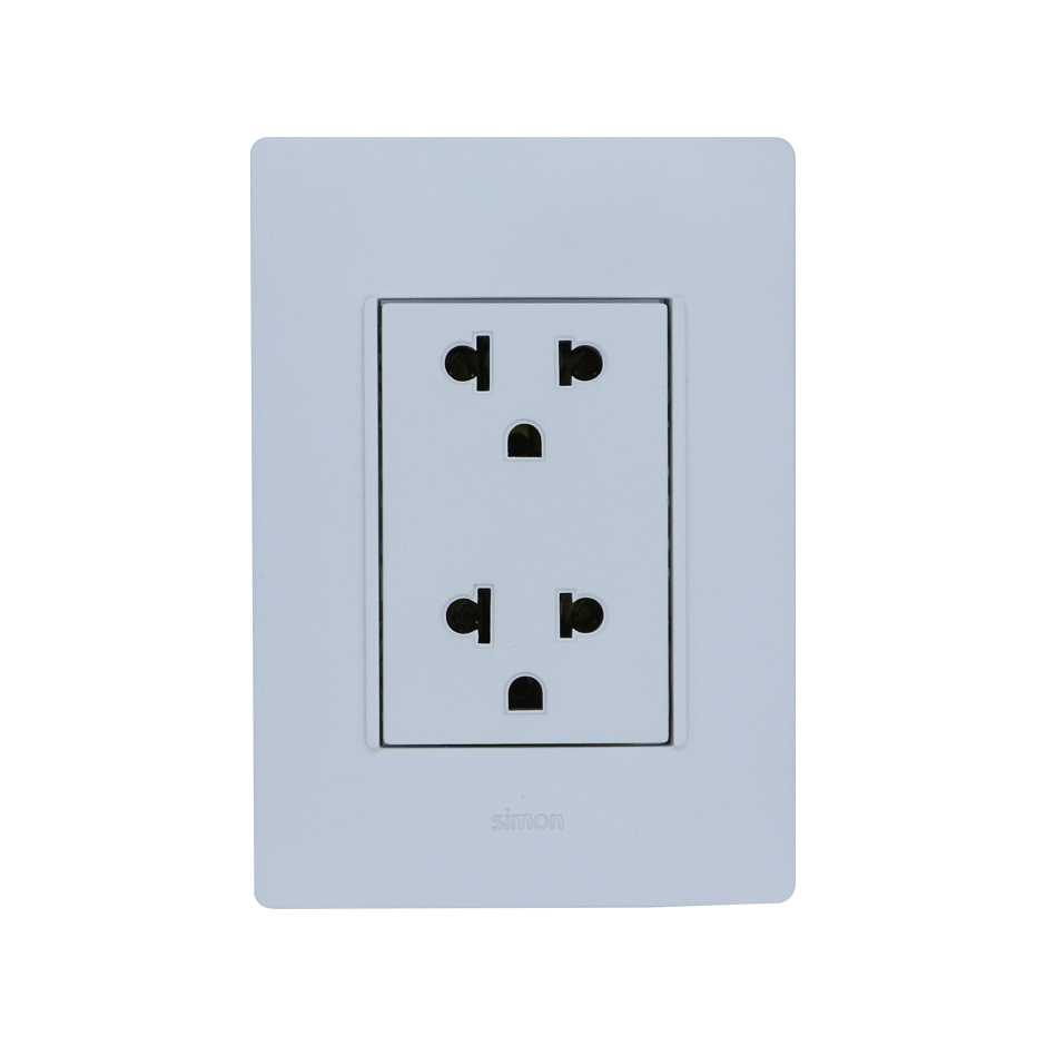 TOMA EUROAMERICANA DUPLEX  2P+T 16A 127V~  CON PLACA BLANCO Simon 26