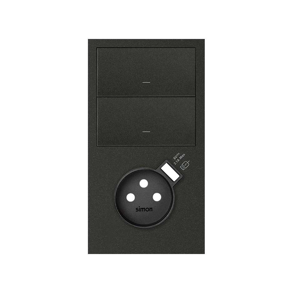 Kit frontal vertical pour 2 éléments avec bouton et base avec chargeur USB intégré noir matte Simon 100