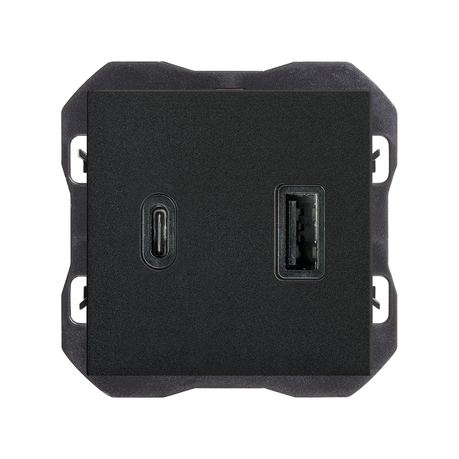 Cargador USB doble A+C 30W Power Delivery negro mate Simon 270