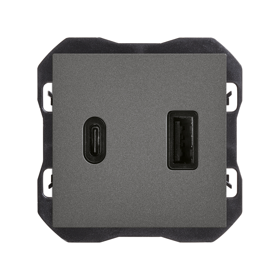 Cargador USB doble A+C 30W Power Delivery titanio Simon 270