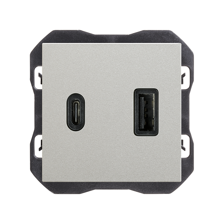 Cargador USB doble A+C 30W Power Delivery aluminio Simon 270