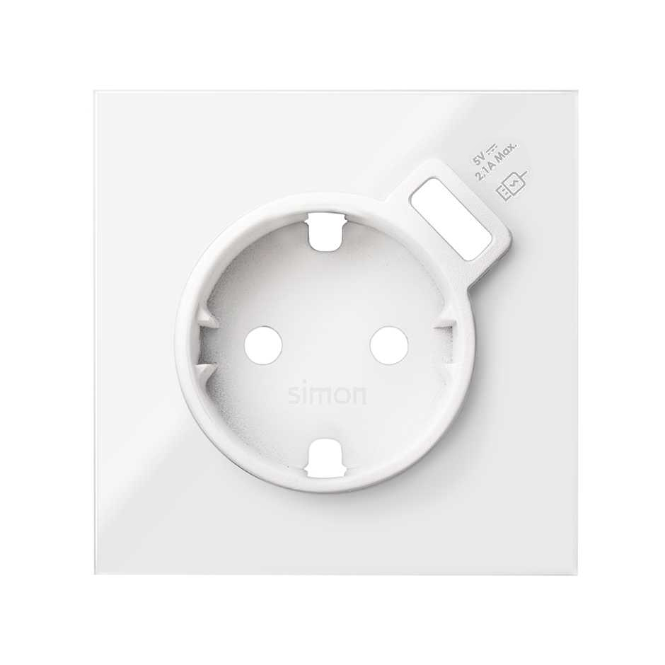 Enjoliveur pour prise schuko avec chargeur USB intégré SmartCharge blanche brillant Simon 100