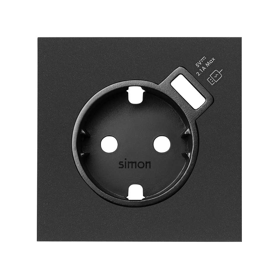 Накладка розетки Schuko с з/у USB A цвета черный матовый Simon 100