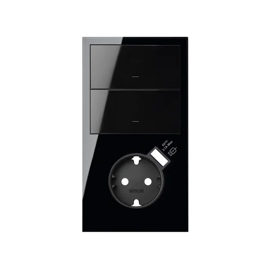 Kit front vertical pour 2 éléments avec 2 boutons et base avec chargeur USB noir brillant Simon 100