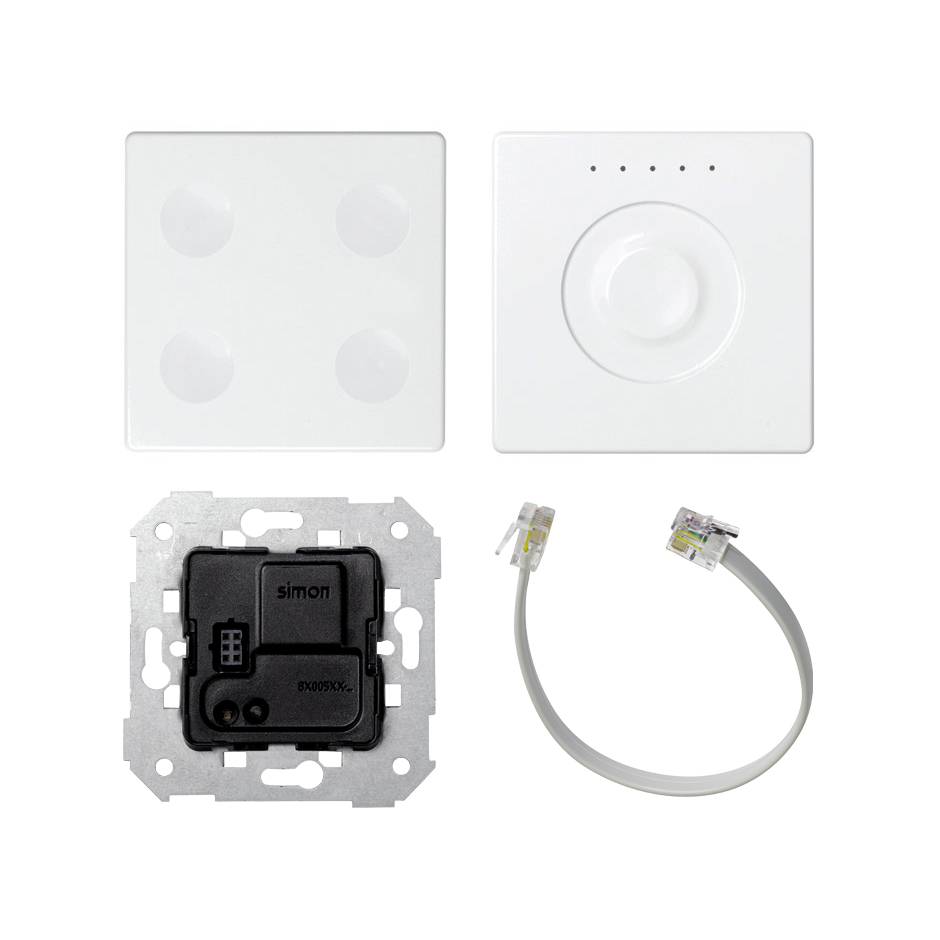Комплект KNX контроллера и сенсорных панелей на 4 функции + регулятор с индивидуальной маркировкой белого цвета Simon Sense