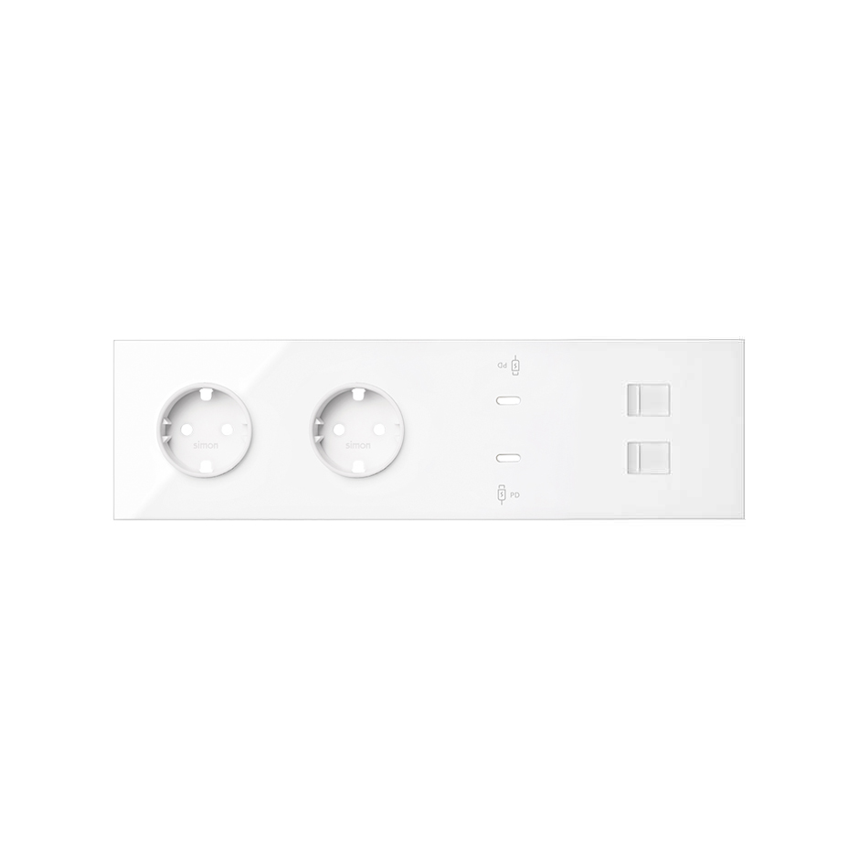 Kit front for 4 elements 2 schuko sockets + double USB C + 2xRJ45 gloss white Simon 100