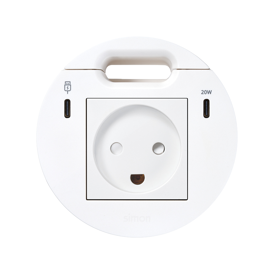 Kit Flash 90 composé du prise de courant modulaire danoise, Dock USB C avec 1x HDMI + LAN + 3x USB Type A, chargeur USB type C de 20W et sortie de câblage blanc Simon K45