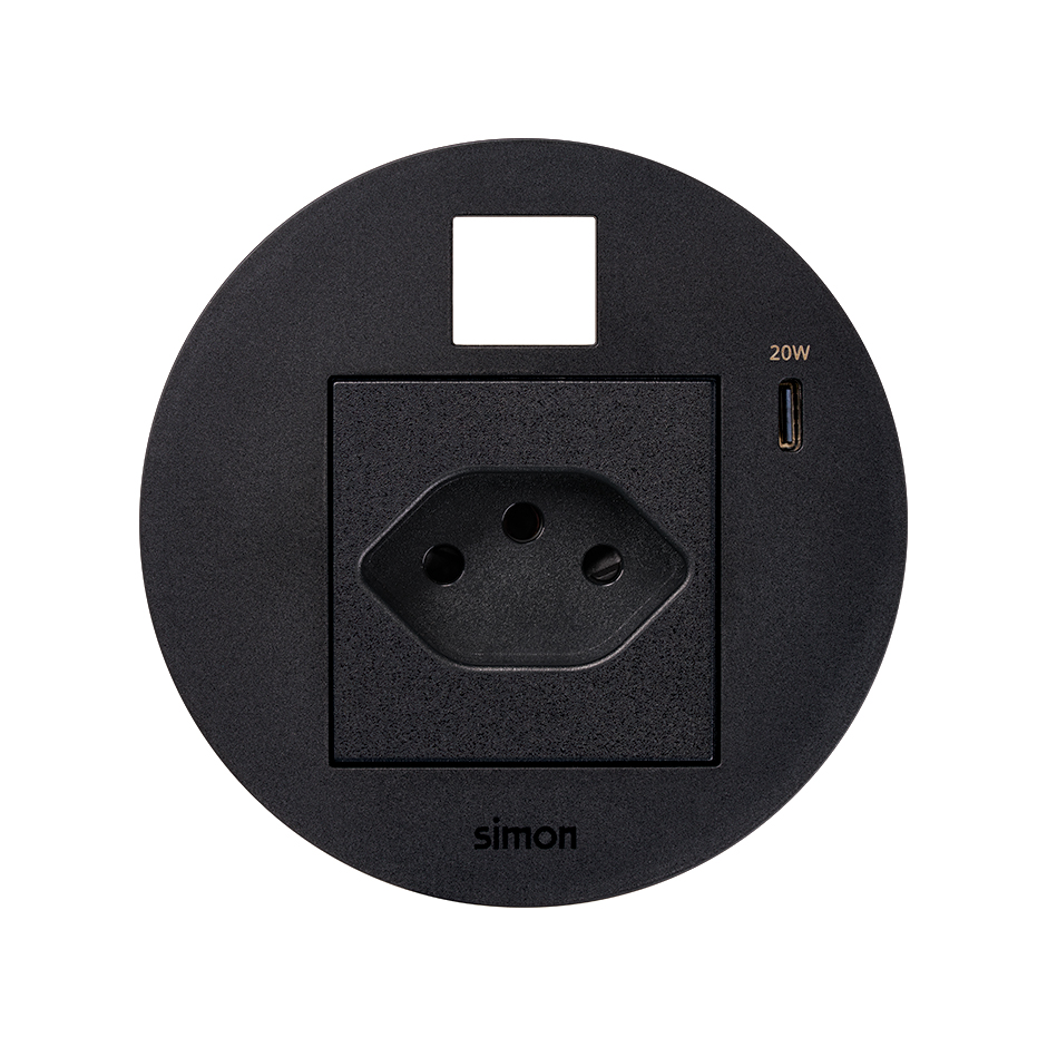 Kit Flash 90 consisting of swiss modular power socket, USB charger Type C 20W and housing for Keystone connector black Simon K45