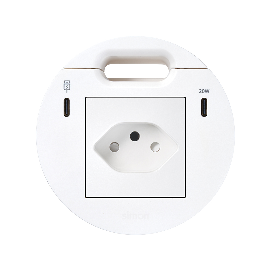 Kit Flash 90 composé du prise de courant modulaire suisse, Dock USB C avec 1x HDMI + LAN + 3x USB Type A, chargeur USB type C de 20W et sortie de câblage blanc Simon K45