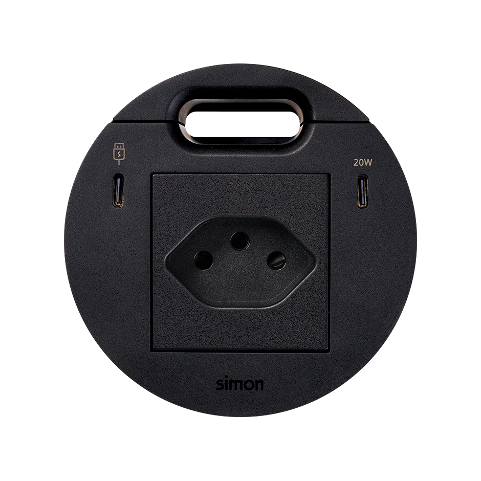 Kit Flash 90 composé du prise de courant modulaire suisse, Dock USB C avec 1x HDMI + LAN + 3x USB Type A, chargeur USB type C de 20W et sortie de câblage noir Simon K45