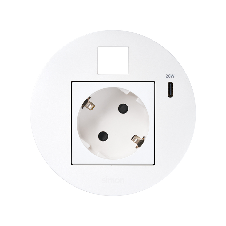 Kit Flash 90 consisting of schuko modular power socket, USB charger Type C 20W and housing for Keystone connector white Simon K45