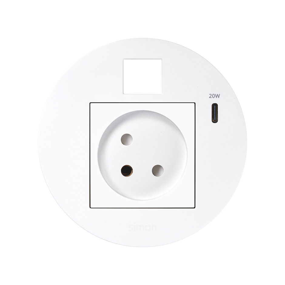 Kit Flash 90 consisting of israelian modular power socket, USB charger Type C 20W and housing for Keystone connector white Simon K45