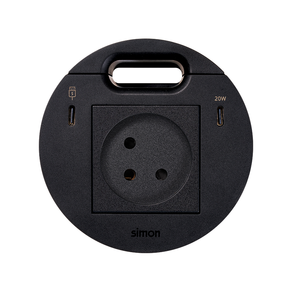 Kit Flash 90 israelian modular power socket, USB Type C Dock including 1x HDMI + LAN + 3x USB Type A, USB charger Type C 20W and grommet (cable outlet) black Simon K45