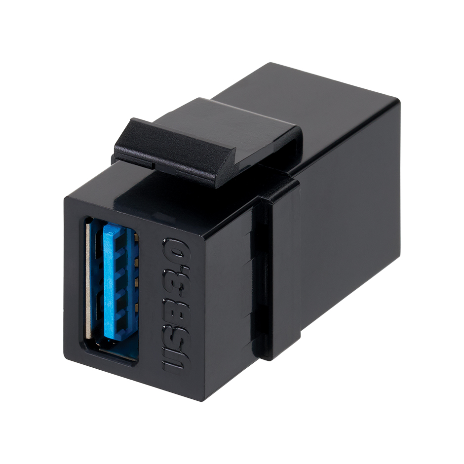 Conector de dados USB Tipo A versão 3.0 Keystone fêmea-fêmea preto Simon Cablagem Estruturado