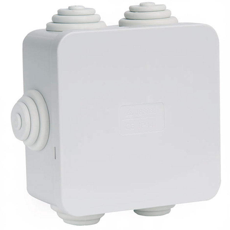 Caixa estanque quadrada 80 x 80 x 50 com fecho de pressão e 5 cones ajustáveis, IP44 