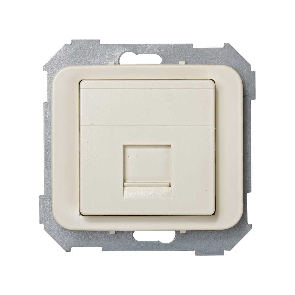 Placa de voz e dados plana com proteção de pó para 1 conetor RJ45 AMP® marfim Simon 75