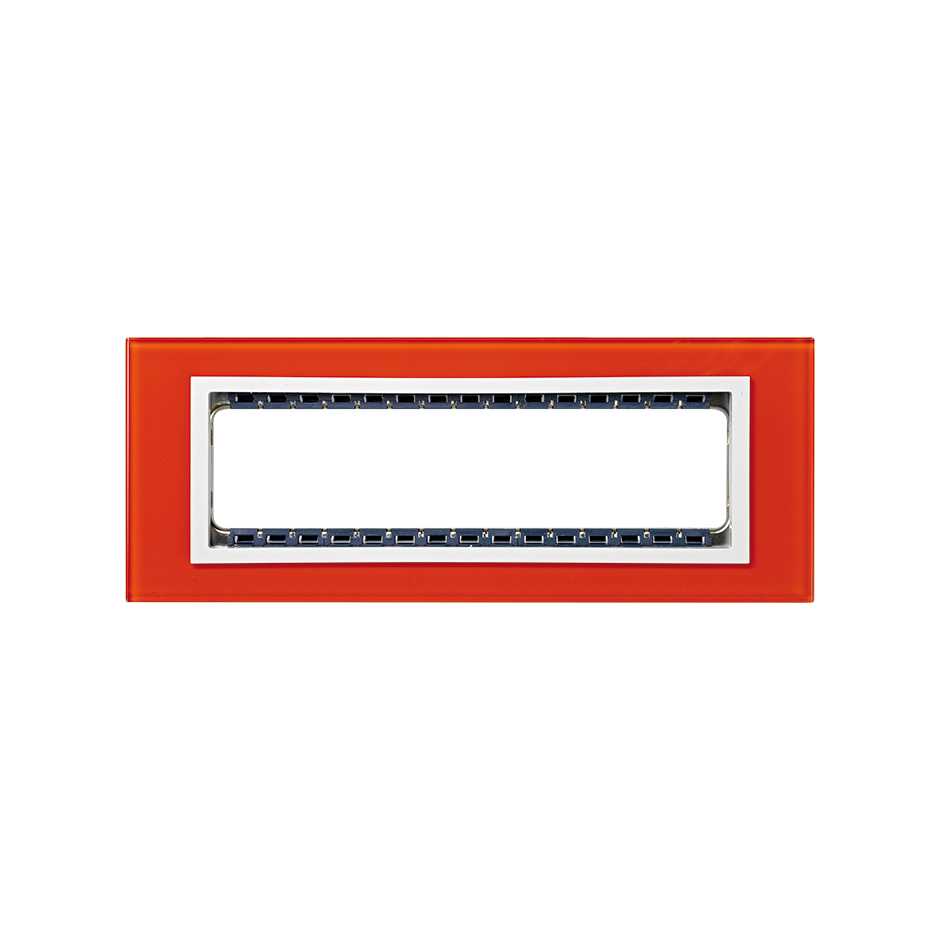 Frame with 4 elements with frame holder 1 row tangerine glass interior white Simon 82 Centralisations