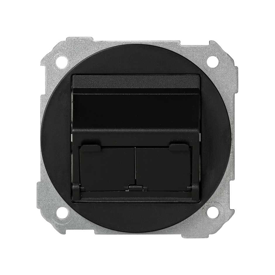 Placa de voz y datos plana con guardapolvo para 2 conectores RJ45 AMP® grafito Simon 88