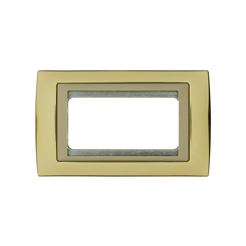 Placa de 4 módulos oro con marco marfil Simon 82